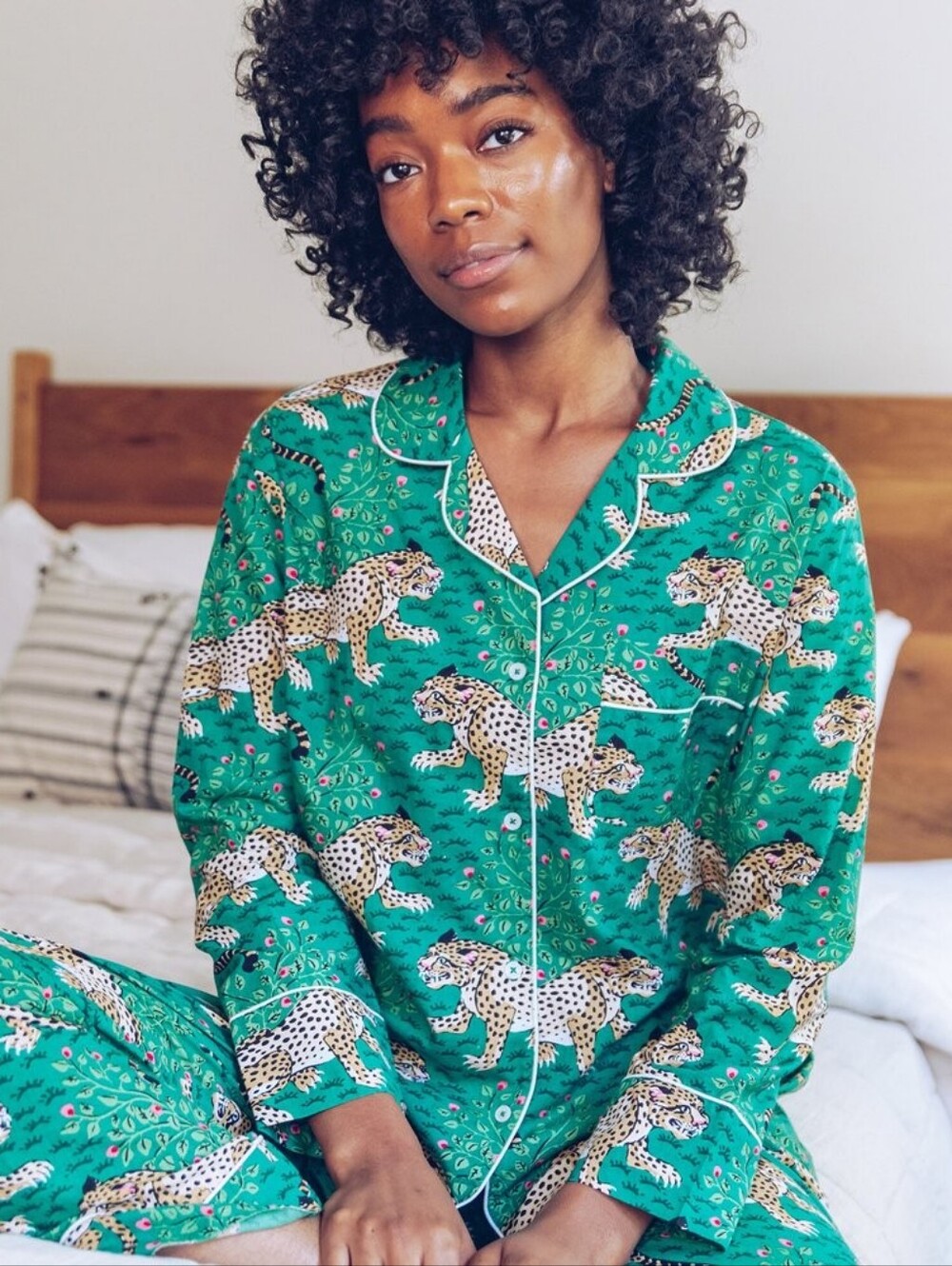 Printfresh Bagheera Green Long Sleeve Pajama Top Organic Cotton Size Small